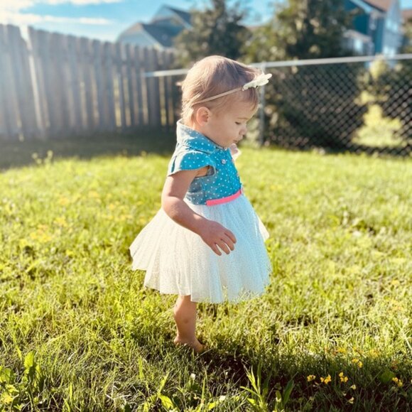 Girls Rule | Chambray Polka Dot & Tulle Twirl Dress | Size 12 Months - Picture 2 of 9